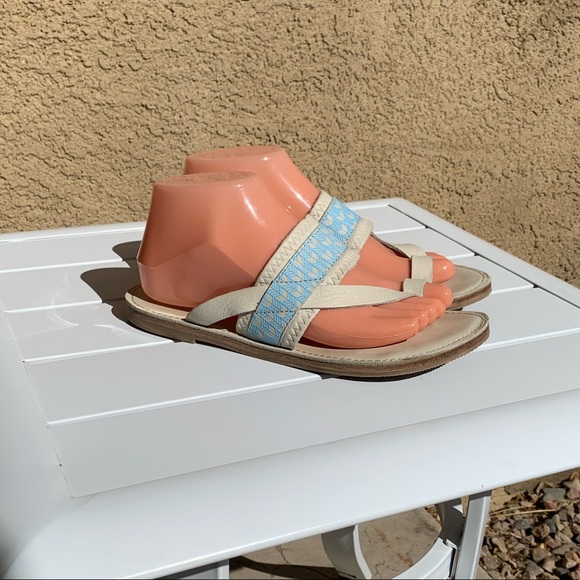Toms Shoes - Toms Isabela white cream and blue leather flip flops 8